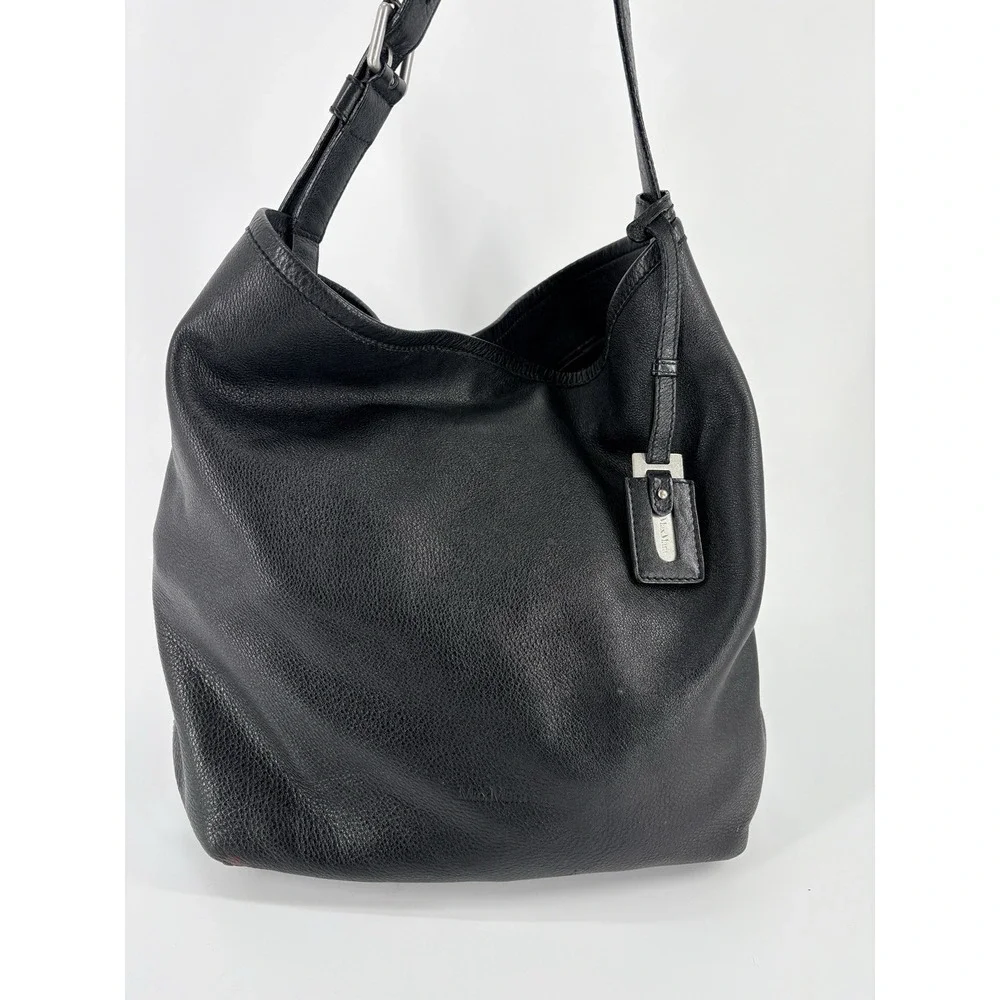 Max Mara Leather Hobo Shoulder Bag Black Slouch Shoulder Bag Purse